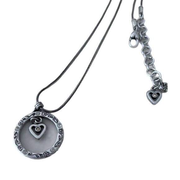 BRIGHTON" CIRCLE OF LIFE W/DANGLING HEART NECKLACE, 16"-18", CLEAR RHINESTONE - Picture 5 of 6